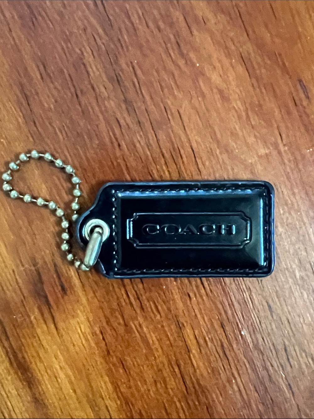Coach Black Patent Leather Key Tag with Ball Chain